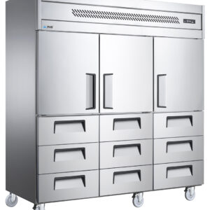 Commercial 1520L Upright Refrigerator & Freezer - Large Capacity, Air/Direct Cooling, 6-Door/ Drawer Style for Hotel & Catering Kitchens
