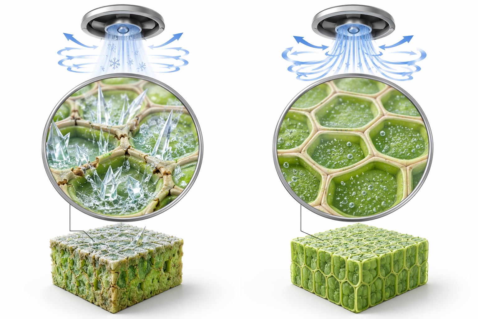 Technical comparison of micro-crystals vs macro-crystals in blast freezing
