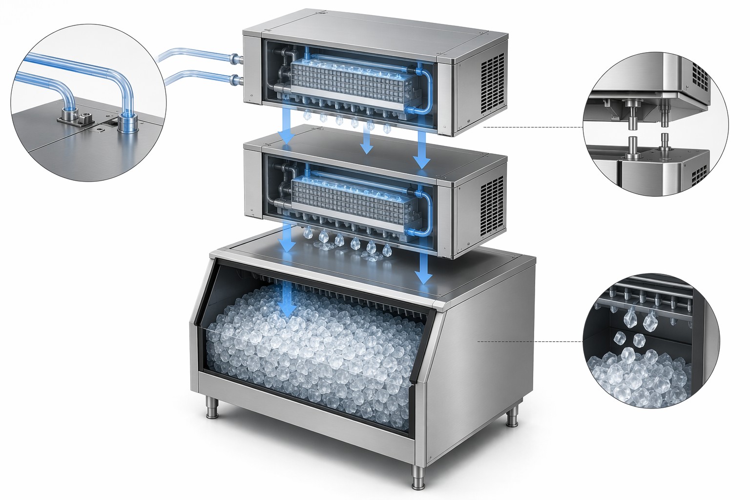Technical stacking configuration of HuaChill modular ice machine heads